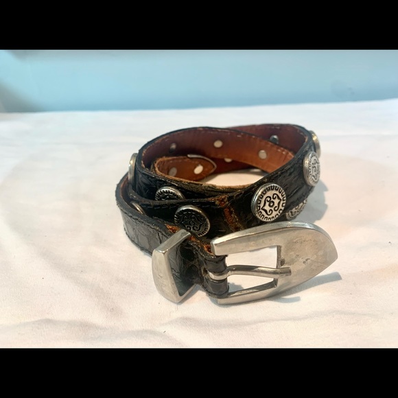 Handmade black Crocodile and silver studded belt - Picture 1 of 3